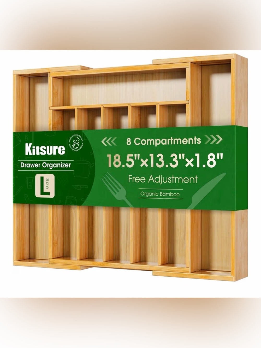 8-Compartment Bambooβ Drawer Organizer - Natural Bamboo